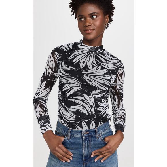 FARM Rio Bossa Banana Black Tulle Blouse size small - Picture 1 of 5